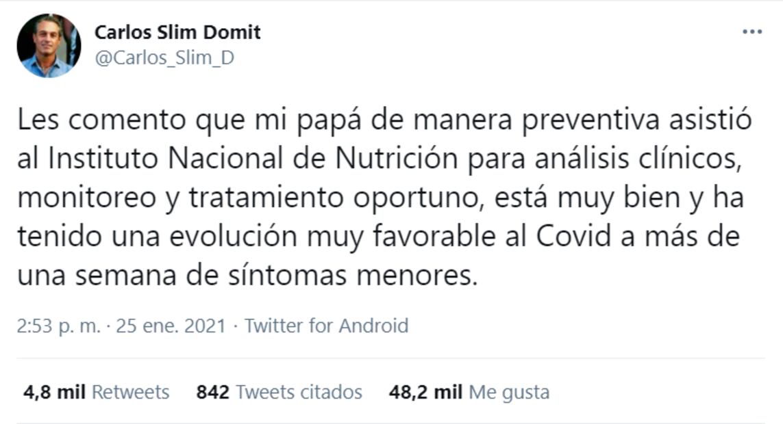 Reportan a Carlos Slim como "delicado pero estable" por Covid-19