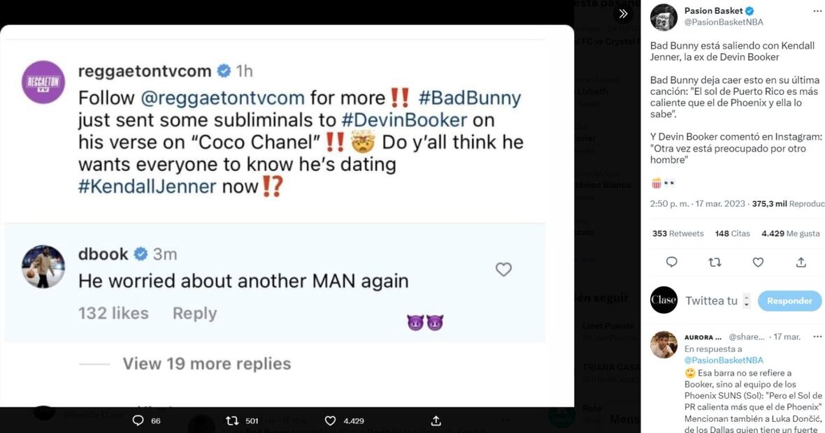 Bad Bunny, aparente novio de Kendall Jenner, lanza dardo contra Devin Booker, ex de la modelo