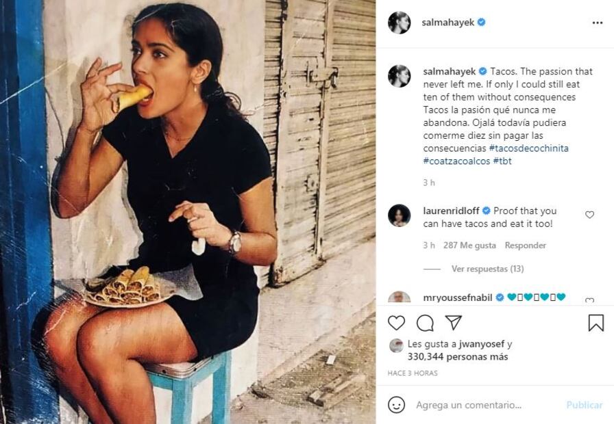 Salma Hayek confirma que comer tacos es su pasión