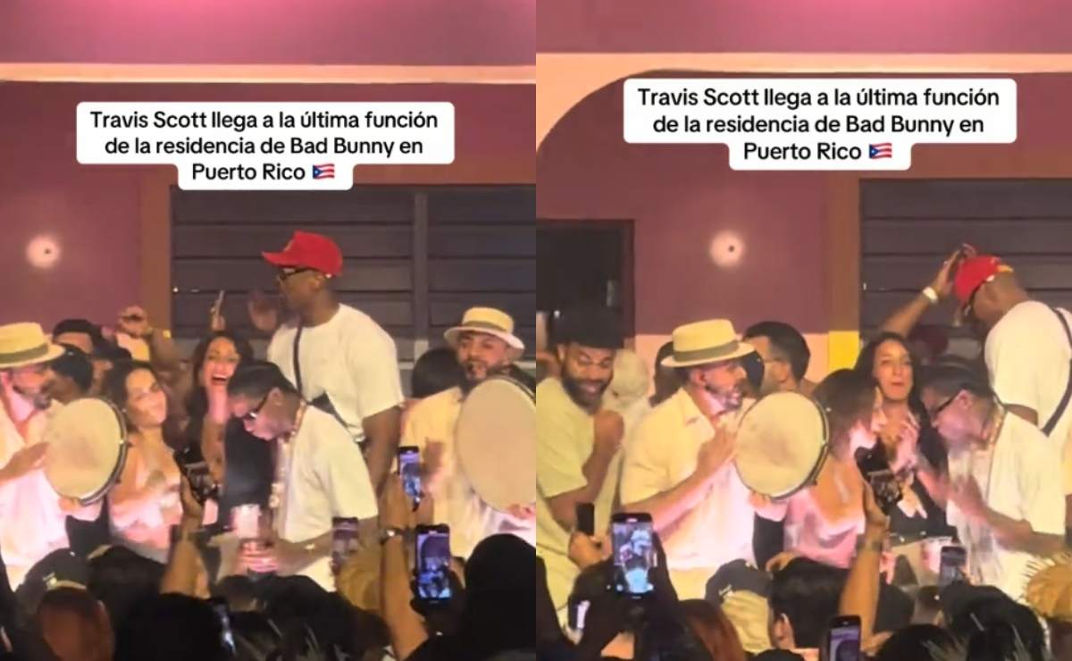 Ana de la Reguera y Travis Scott bailando durante la residencia de Bad Bunny / Foto: Especial