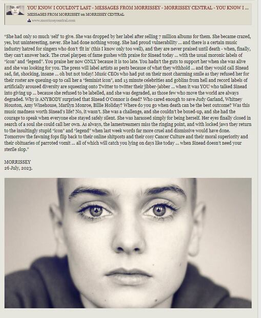 La carta de Morrissey abofeteó a la industria musical y a la prensa / morrissey-solo.com