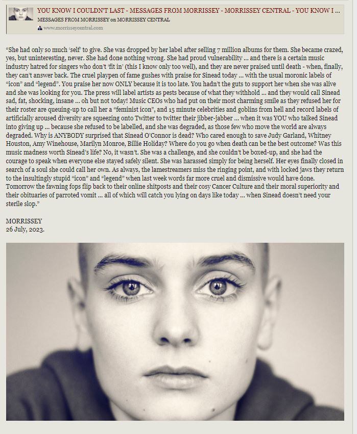 La carta de Morrissey abofeteó a la industria musical y a la prensa / morrissey-solo.com