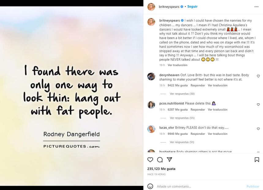 Britney Spears criticada por señalar los cuerpos de las bailarinas de Christina Aguilera