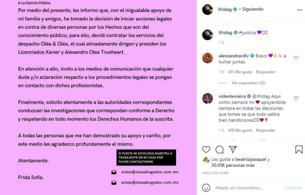 Frida Sofía: "Si fuiste mi psicólogo, maestra o trabajaste en mi casa, por favor contáctame"