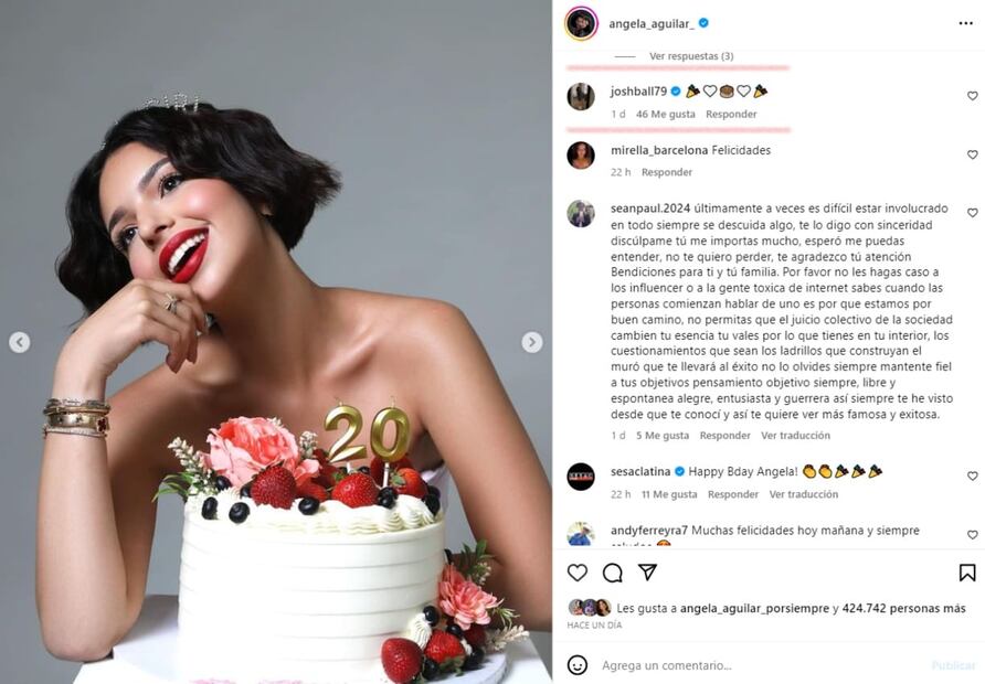 El comentario de Josh Ball en la publicación de Ángela Aguilar / Instagram: @angela_aguilar_