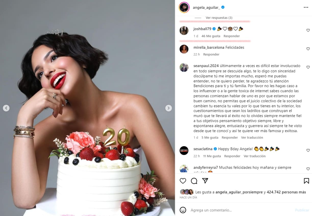 El comentario de Josh Ball en la publicación de Ángela Aguilar / Instagram: @angela_aguilar_