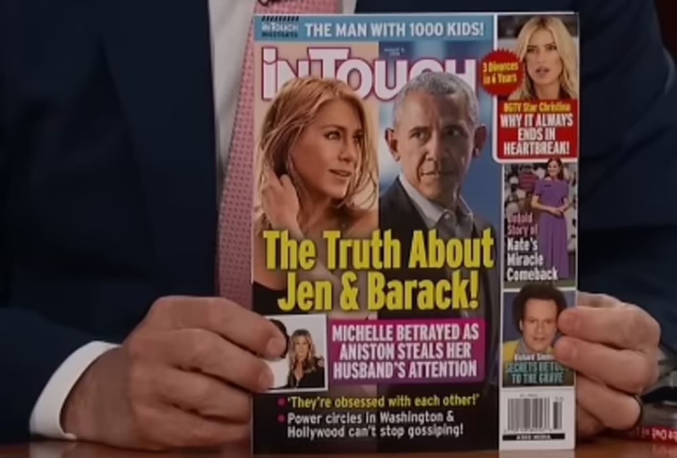 La revista que inició los rumores de Jennifer Aniston y Barack Obama / Foto: Captura