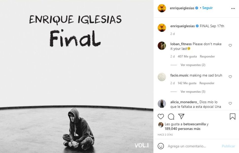 Enrique Iglesias se retira de los escenarios con su disco “Final”