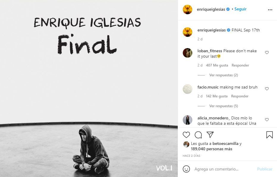 Enrique Iglesias se retira de los escenarios con su disco “Final”