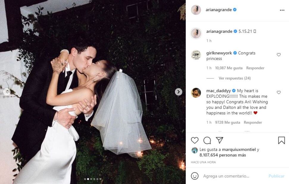 Ariana Grande presume fotos de su boda con Dalton Gomez