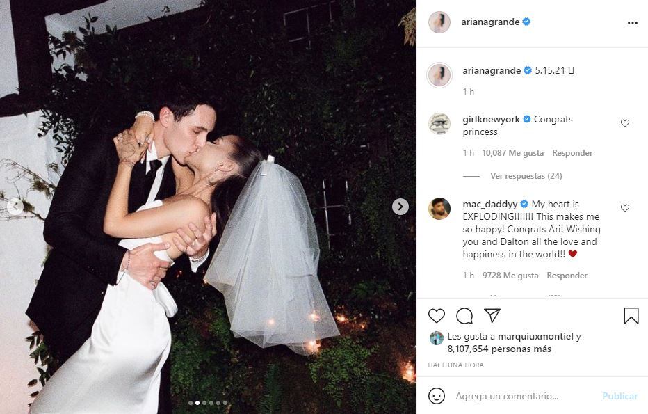 Ariana Grande presume fotos de su boda con Dalton Gomez