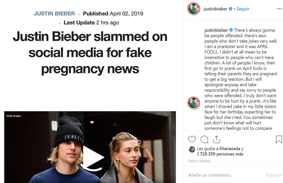 Justin Bieber se disculpa por su broma del embarazo de Hailey Baldwin