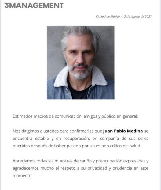 Reportan estable a Juan Pablo Medina ¿Por qué lo hospitalizaron?