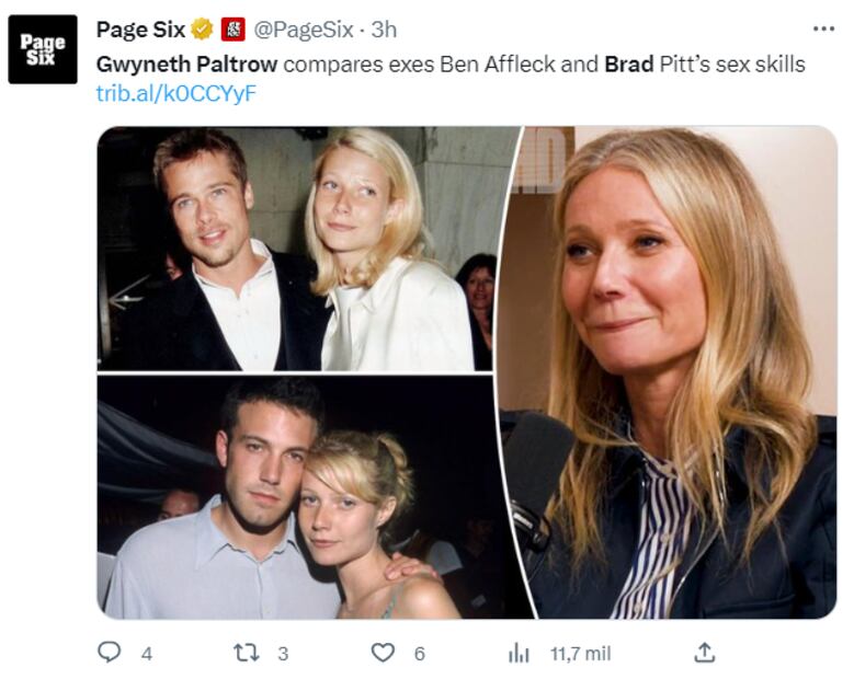 Gwyneth Paltrow revela detalles íntimos de sus relaciones con Brad Pitt y Ben Affleck