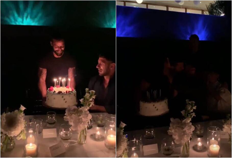 Con un beso y un gran pastel, Ricky Martin celebra el cumpleaños de Jwan Yosef  en su mansión de LA 