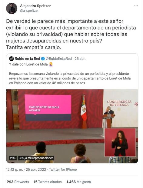 Alejandro Speitzer defiende a Carlos Loret de Mola de López Obrador