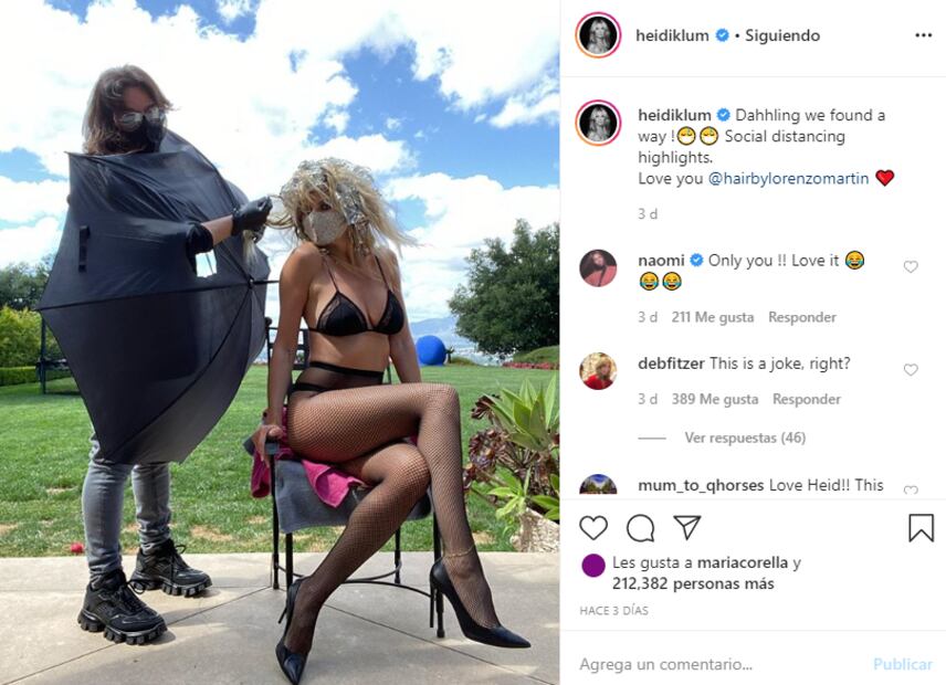 Heidi Klum se tiñe el pelo, aislada, pero con medias de red y stilettos