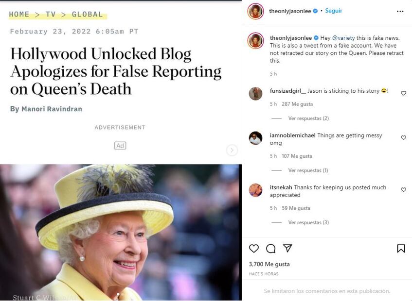 Sitio de chismes asegura que la reina Isabel II ha muerto