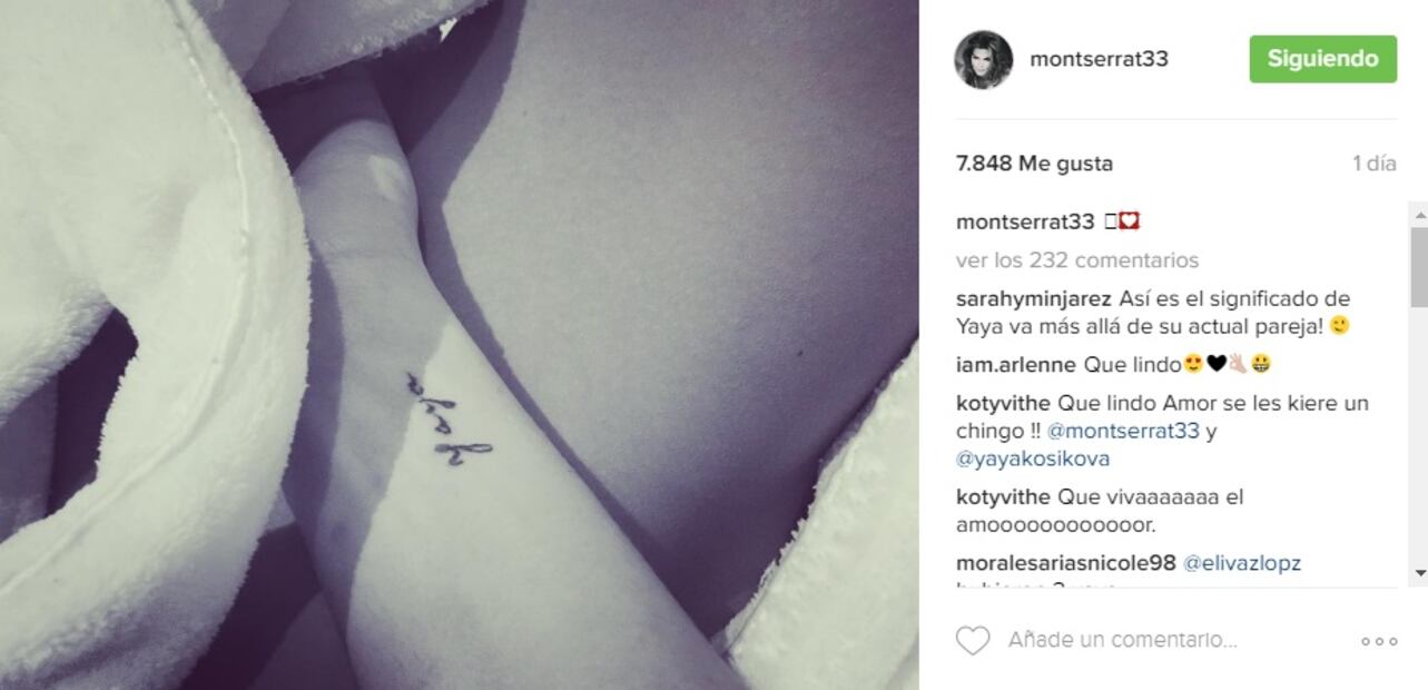 Montserrat Oliver presume su nuevo tatuaje de amor