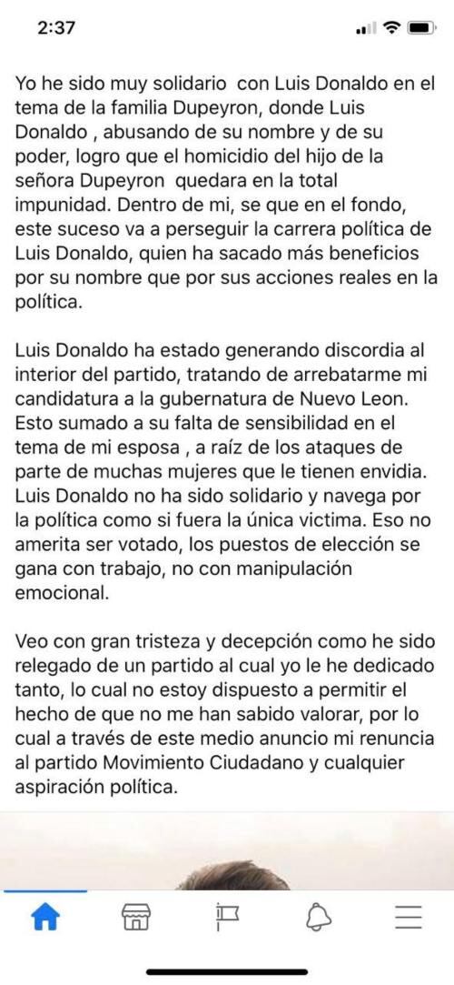 Samuel García “renuncia” a Movimiento Ciudadano; denuncia hackeo
