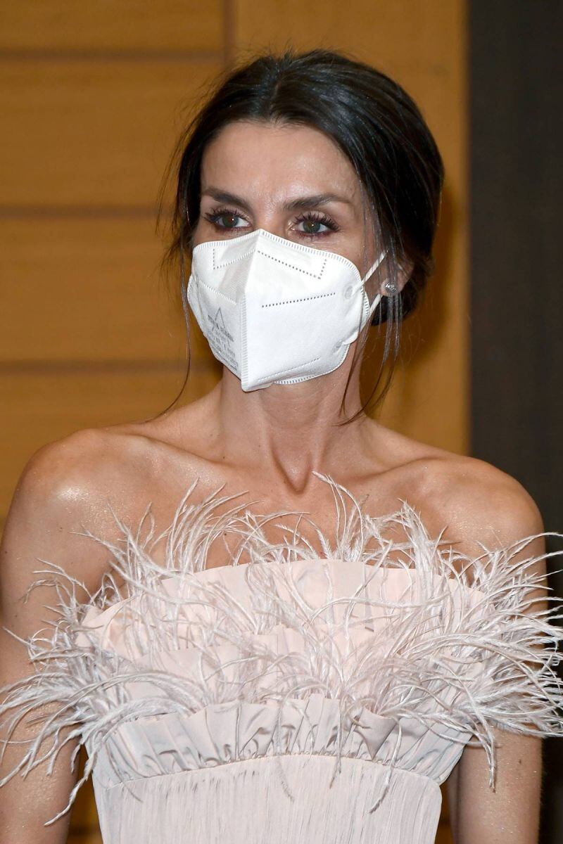 La reina Letizia de España muy elegante y sexy con plumas en gira oficial