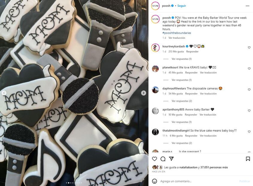 En el baby shower de Kourtney Kardashian hubo galletas decoradas en negro / Instagram