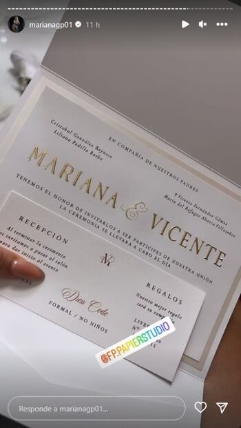 Las invitaciones de Vicente Fernández Jr. y Mariana González / Instagram: @marianagp01