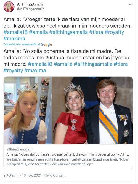 La princesa heredera Amalia de Holanda confiesa que asiste a terapia