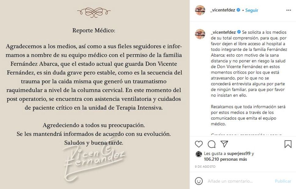 Vicente Fernández ya está consciente e interactúa con su familia