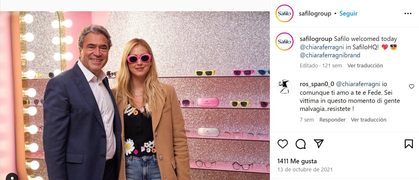 Chiara Ferragni en Safilo Group/Instagram.