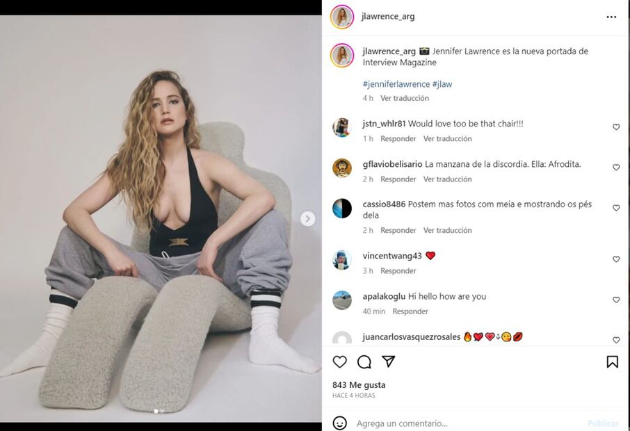 Jennifer Lawrence en la revista "Interview" / Instagram