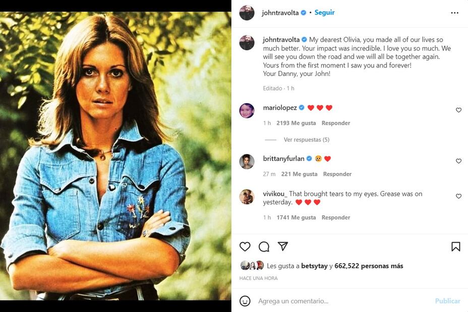John Travolta rinde tributo a Olivia Newton-John. "Tuyo desde el primer momento"