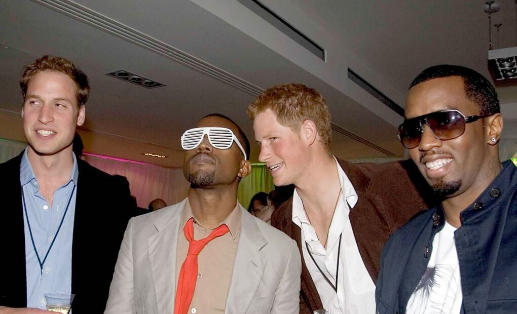 El príncipe William y Harry con los raperos P. Diddy y Kanye West / Foto: Getty Images