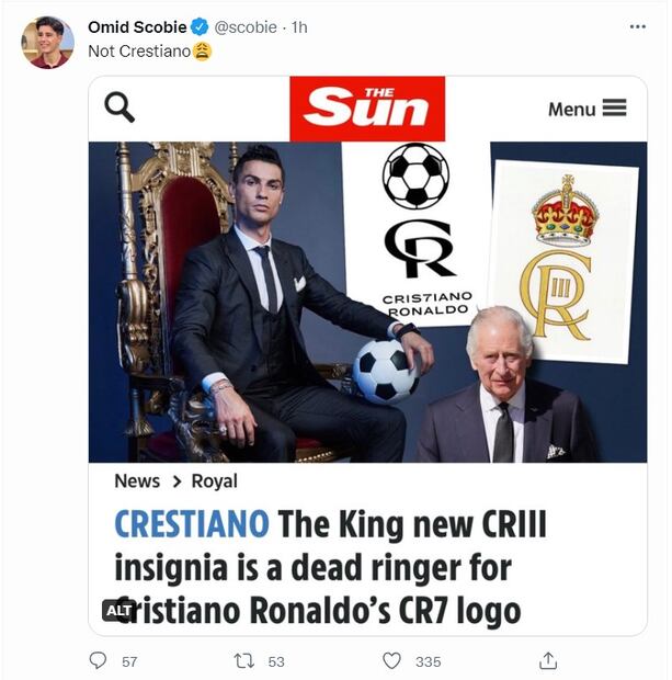 ¿Carlos III le copió el logo a Cristiano Ronaldo? Lanzan la nueva insignia del Rey pero se parece a un logo del futbolista