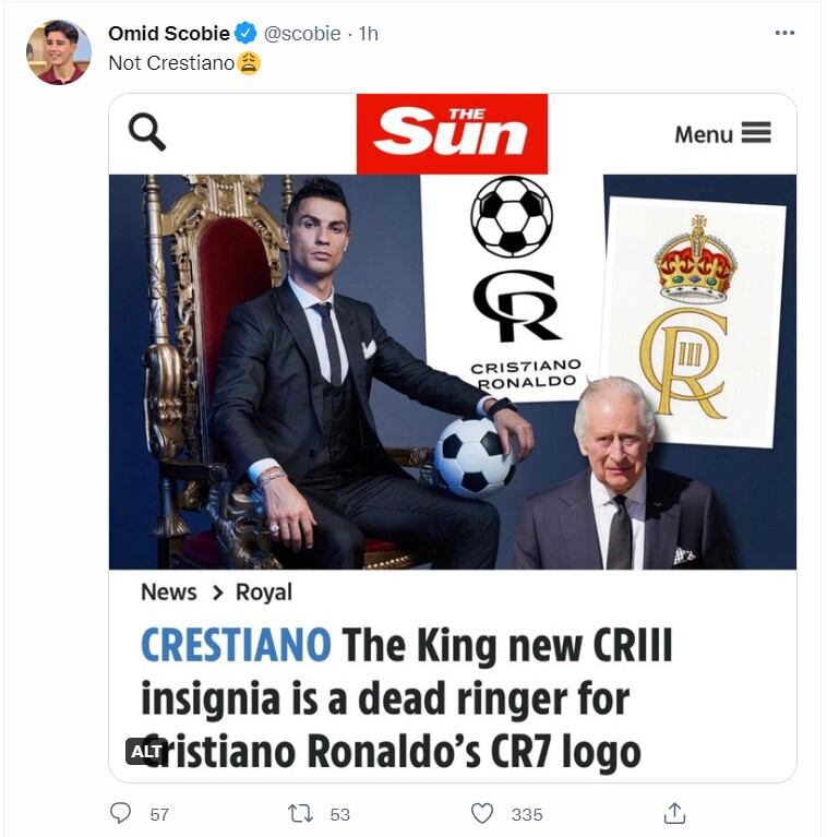 ¿Carlos III le copió el logo a Cristiano Ronaldo? Lanzan la nueva insignia del Rey pero se parece a un logo del futbolista