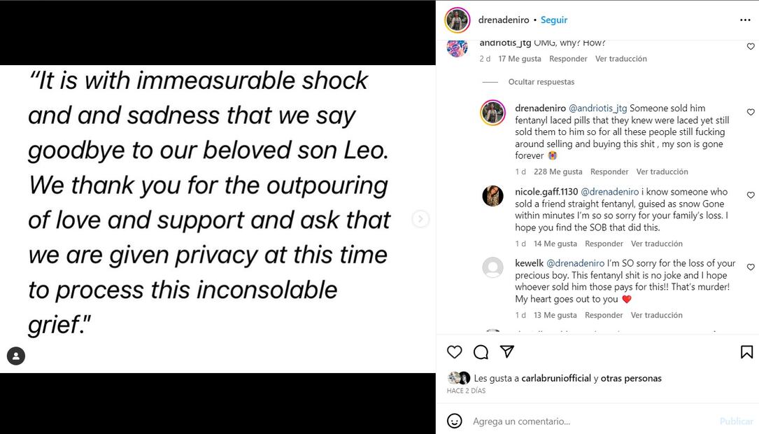 El mensaje de la hija de Robert De Niro a la pregunta de un seguidor / Instagram