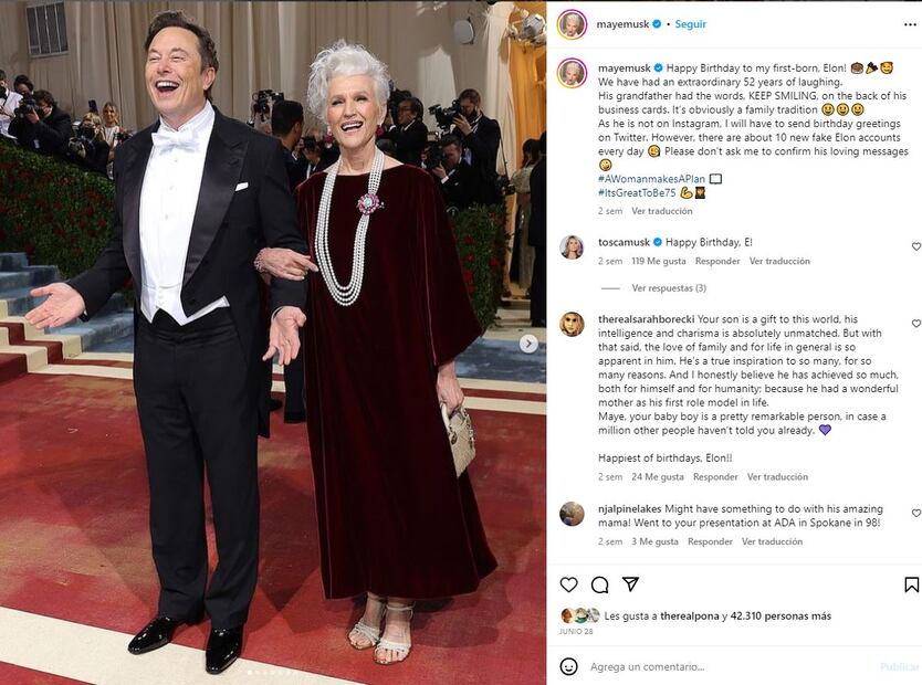 Elon Musk y su mamá, la modelo Maye Musk / Instagram