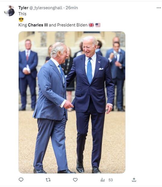 Carlos III y Joe Biden en su visita rápida al Reino Unido / Twitter