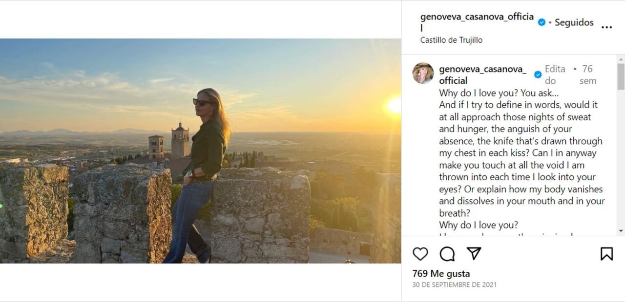 La publicación de Genoveva Casanova en septiembre de 2021 / Instagram