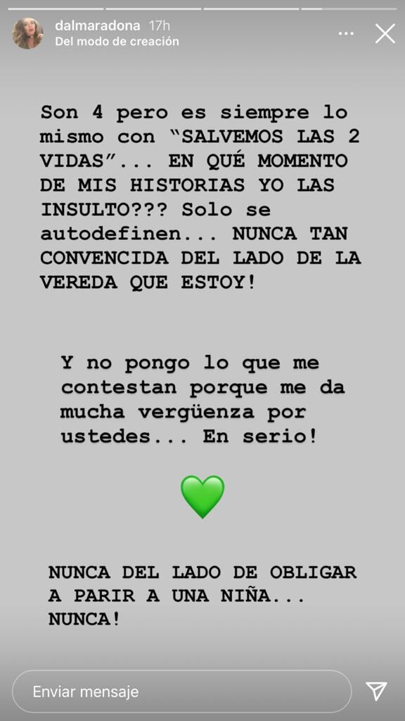 Dalma Maradona, hija de Diego Armando, apoya la legalización del aborto en Argentina