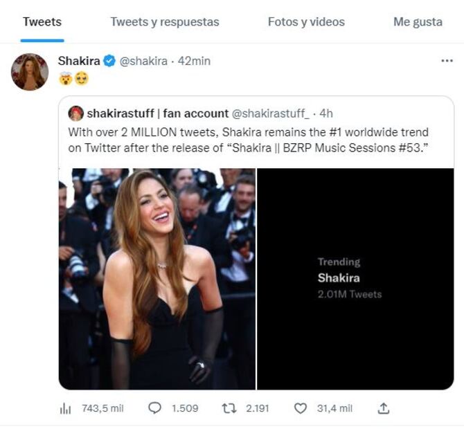 Shakira celebra millonaria cifra tras el estreno de su mordaz canción "BZRP Music Sessions 53"