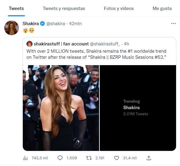 Shakira celebra millonaria cifra tras el estreno de su mordaz canción "BZRP Music Sessions 53"
