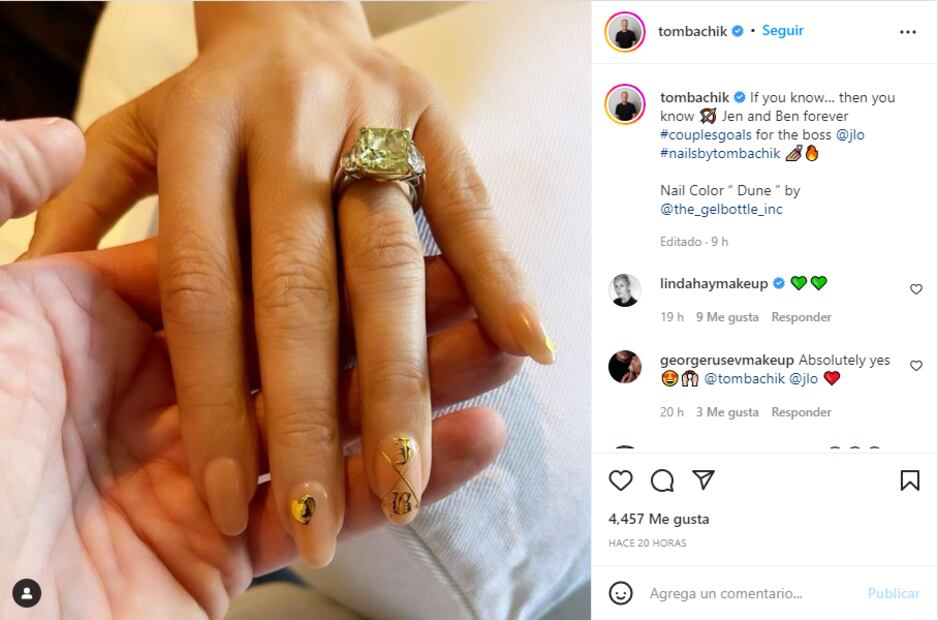 Jennifer Lopez presume su romántica manicura en honor a Ben Affleck