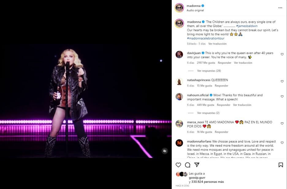 Madonna en uno de sus concierto del Celebration Tour / Instagram: @madonna
