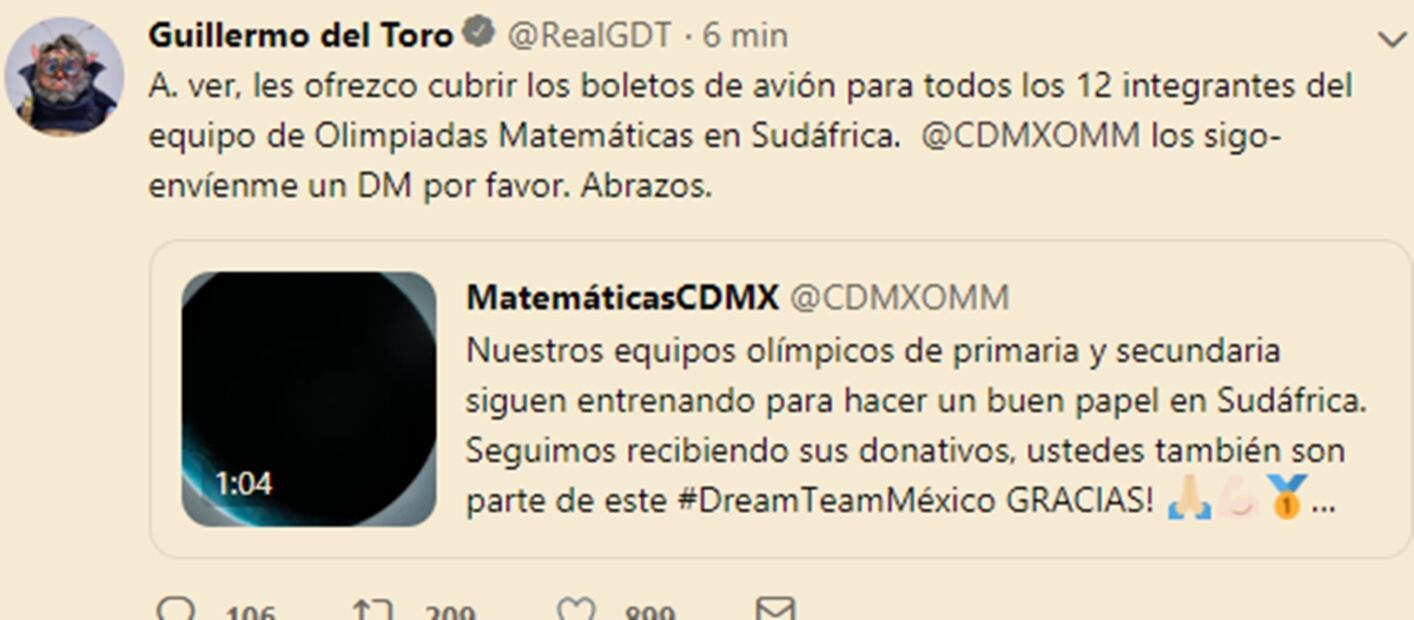 Guillermo del Toro ofrece pagar los boletos de avión para equipos infantiles de matemáticas