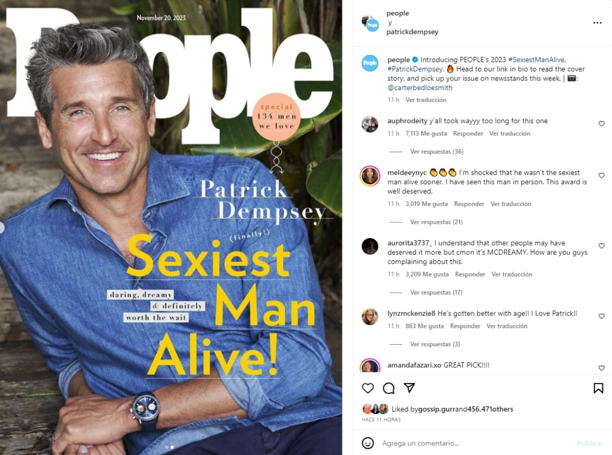 Patrick Dempsey nombrado el hombre más sexy del mundo en 2023 / Instagram: @people