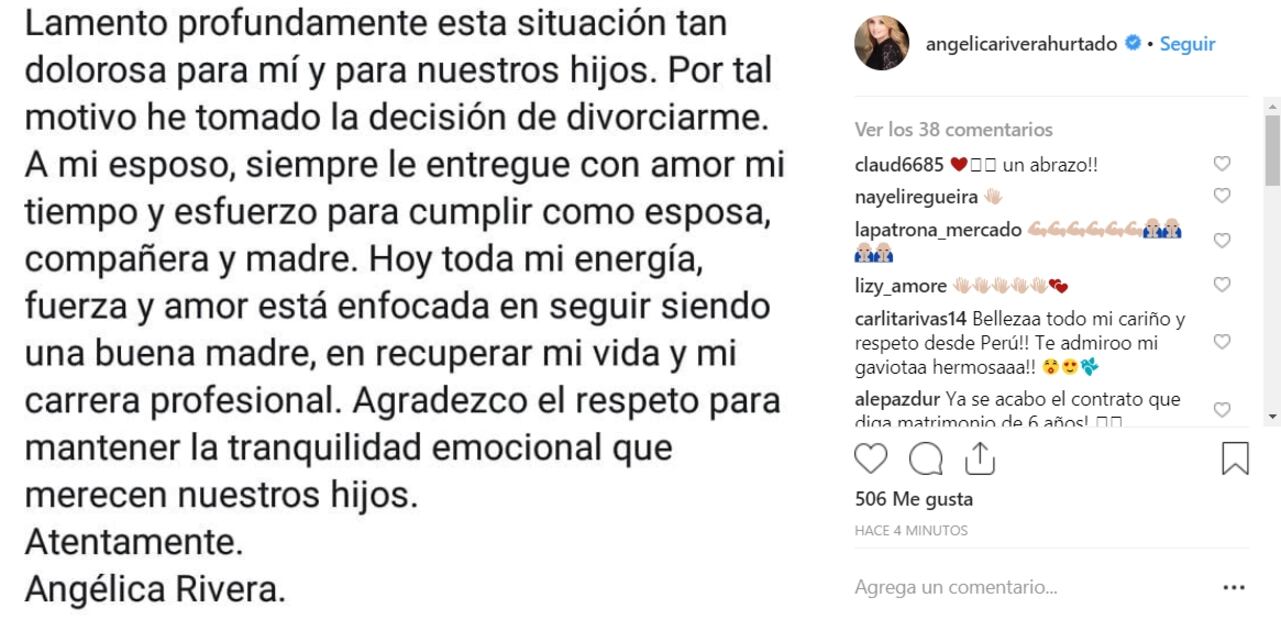Angélica Rivera cierra su cuenta de Instagram