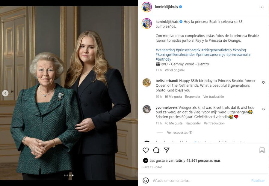 Beatriz de Holanda celebra su cumpleaños 85 junto al rey Guillermo Alejandro y la princesa Amalia