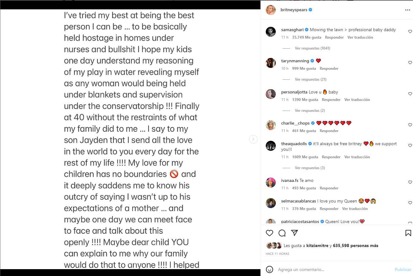 Hijo de Britney Spears, de 15 años, asegura que tomará un tiempo reconstruir la relación con su mamá