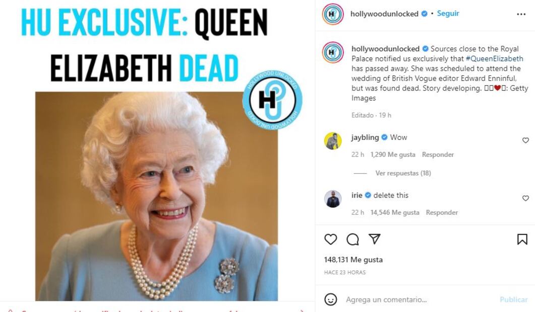 Sitio de chismes asegura que la reina Isabel II ha muerto